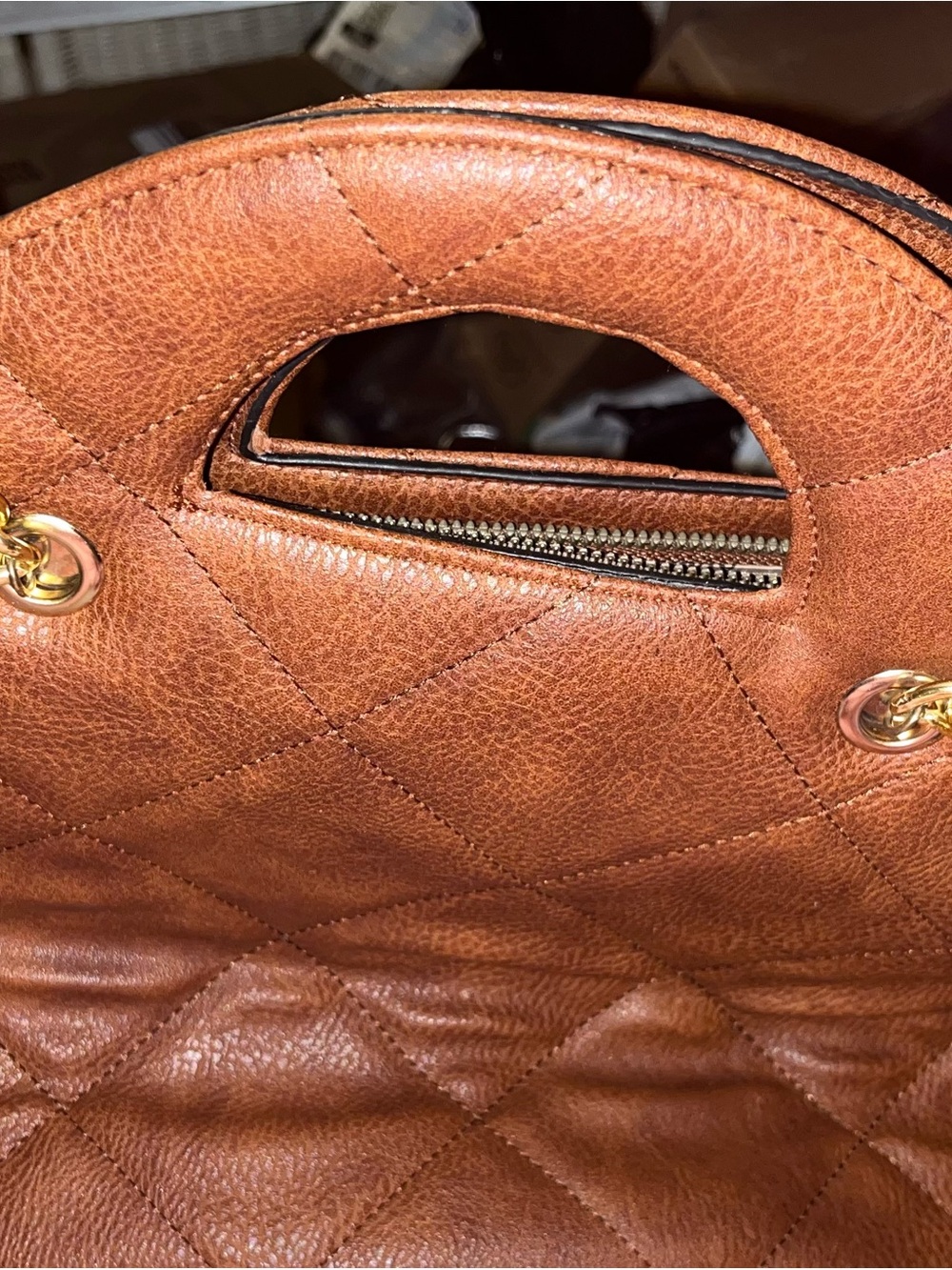 Alba Quilted Tan Leather Tote Bag with Gold Hardware